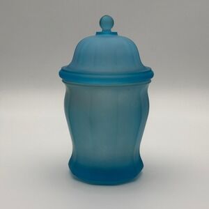 Vintage Blue Frosted Satin Glass Apothecary Jar Lidded Canister Art Deco Style